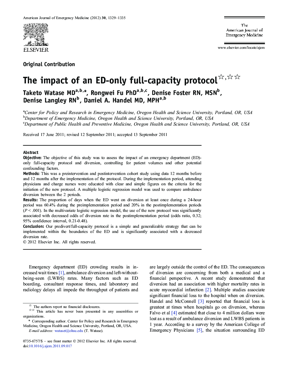 The impact of an ED-only full-capacity protocol 
