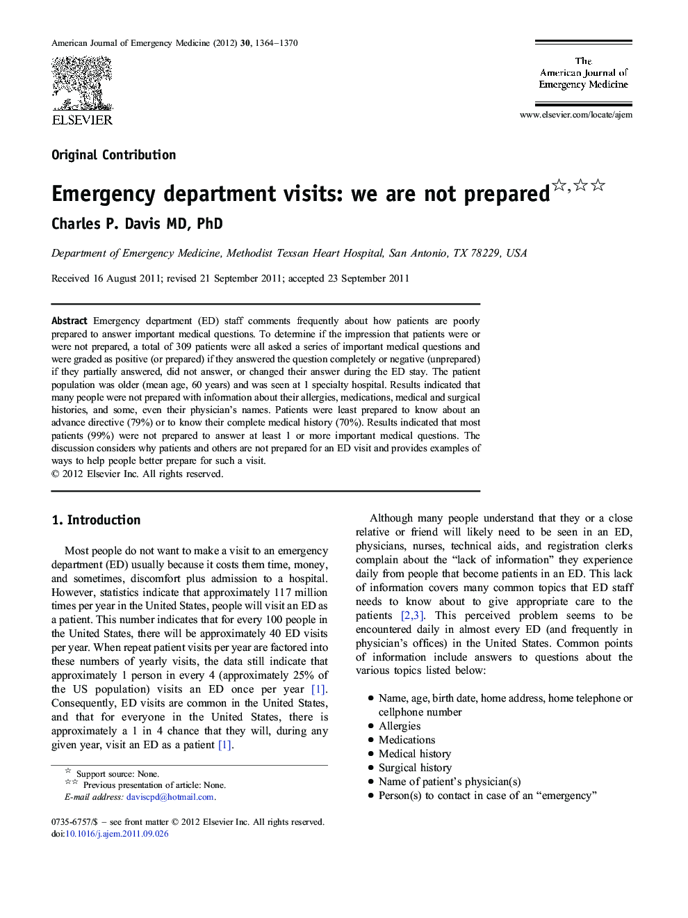 Emergency department visits: we are not prepared 