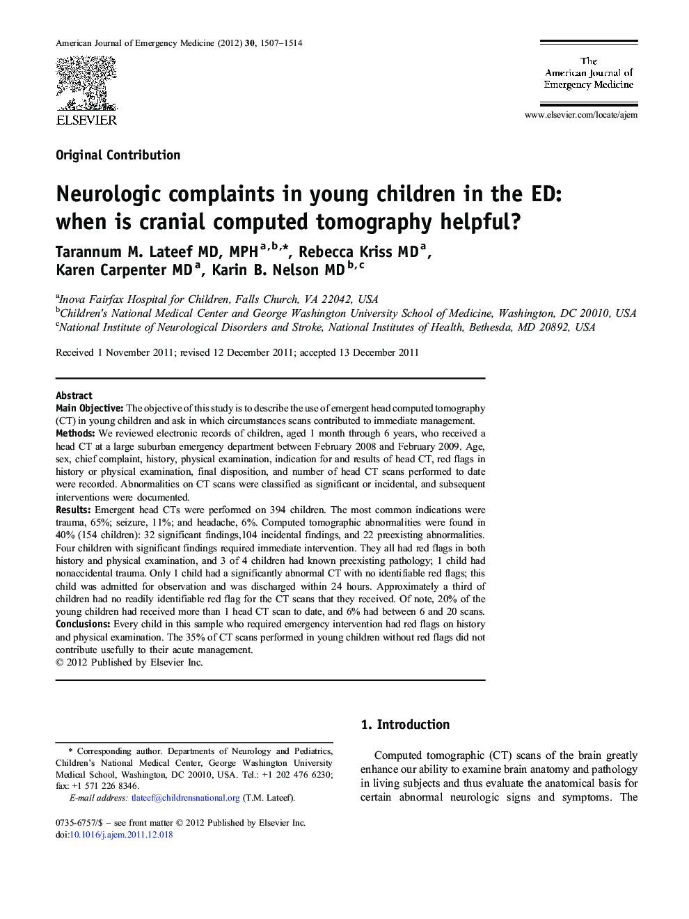 Neurologic complaints in young children in the ED: when is cranial computed tomography helpful?
