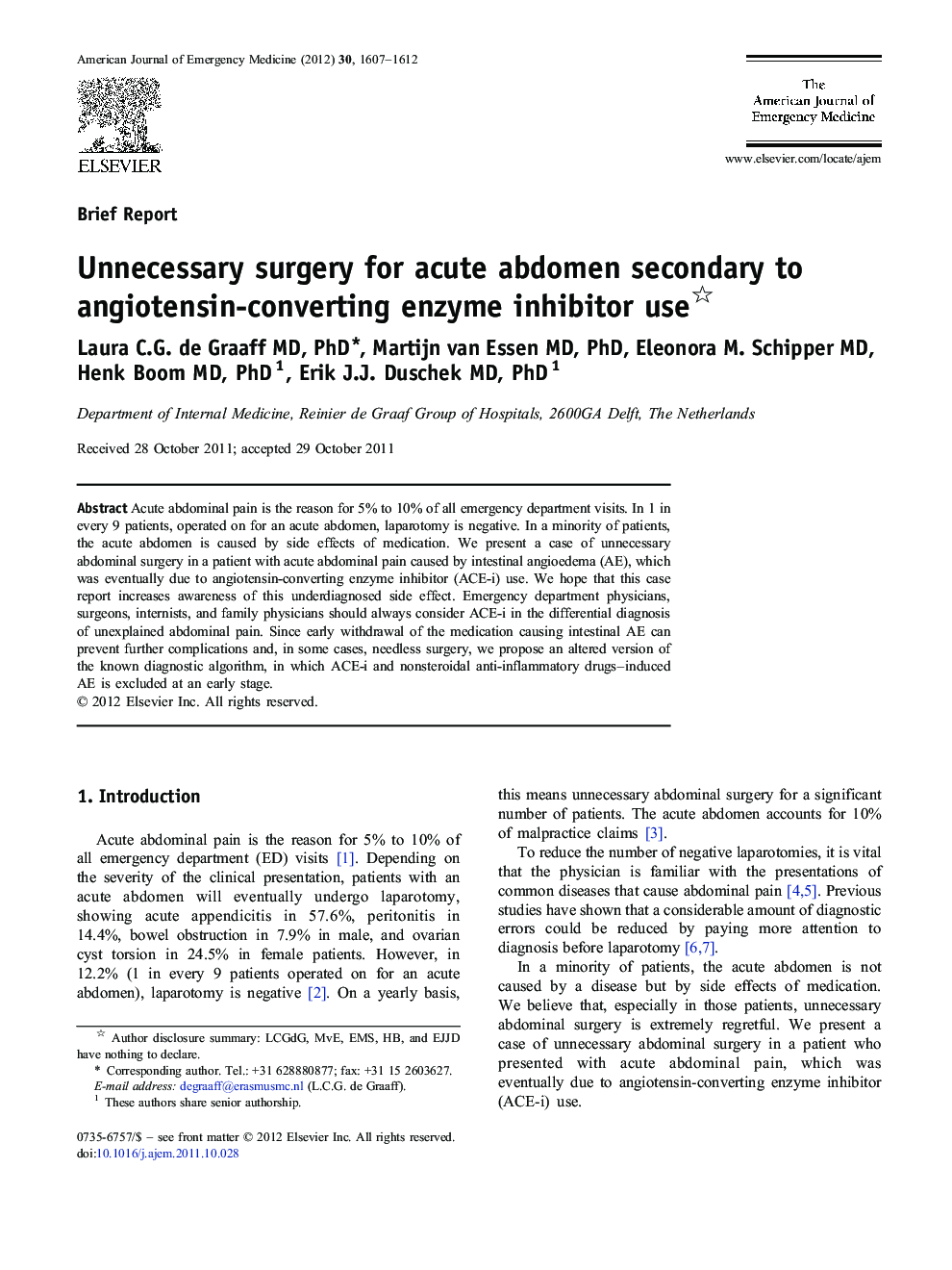 Unnecessary surgery for acute abdomen secondary to angiotensin-converting enzyme inhibitor use 