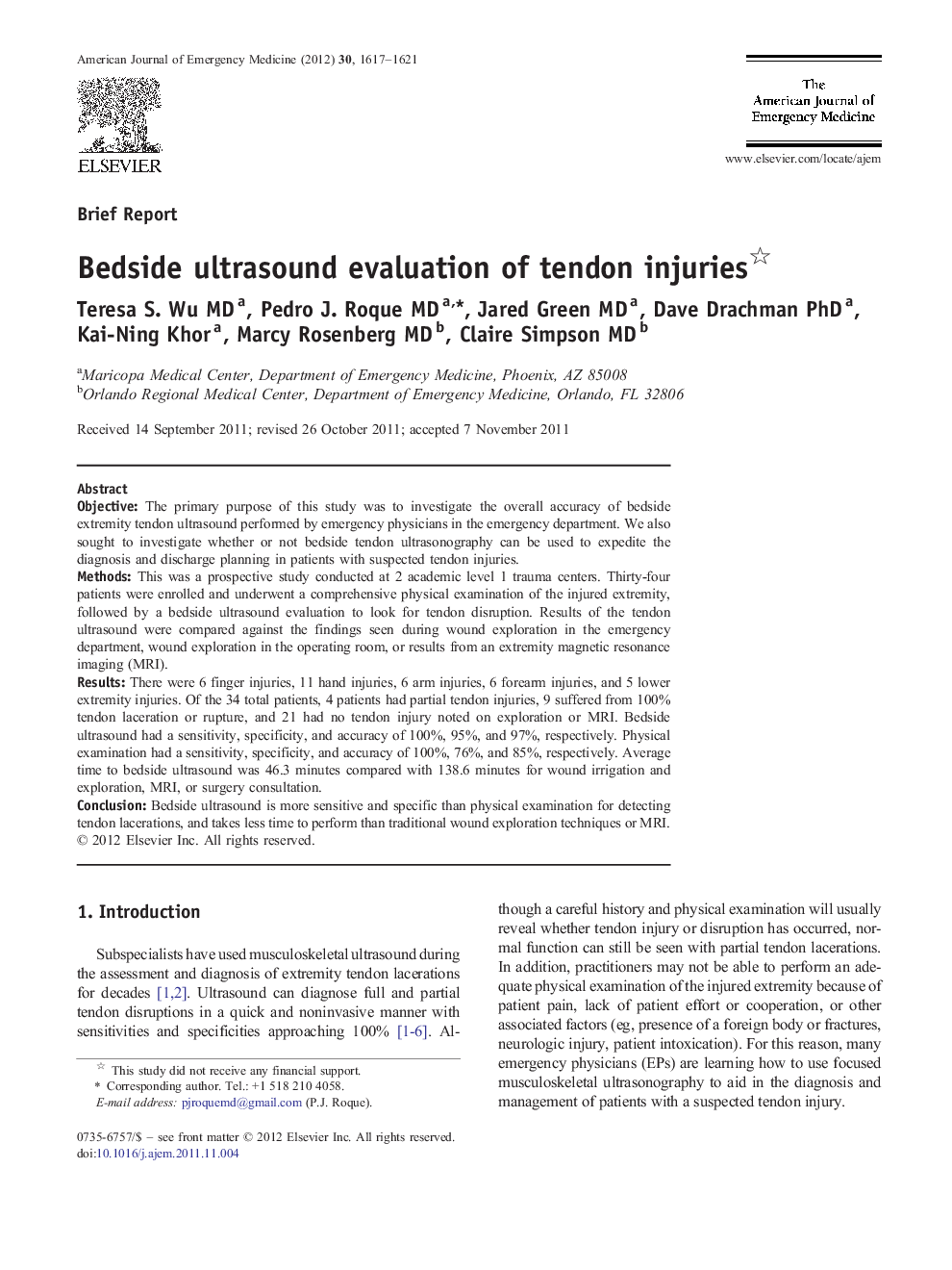 Bedside ultrasound evaluation of tendon injuries 