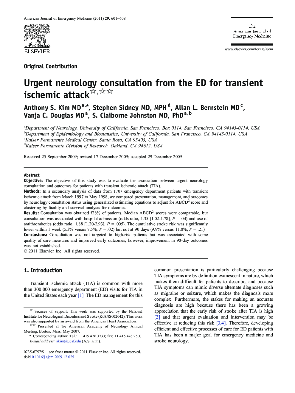 Urgent neurology consultation from the ED for transient ischemic attack 