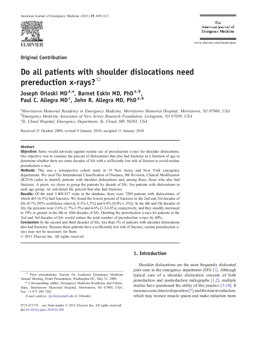 Do all patients with shoulder dislocations need prereduction x-rays? 