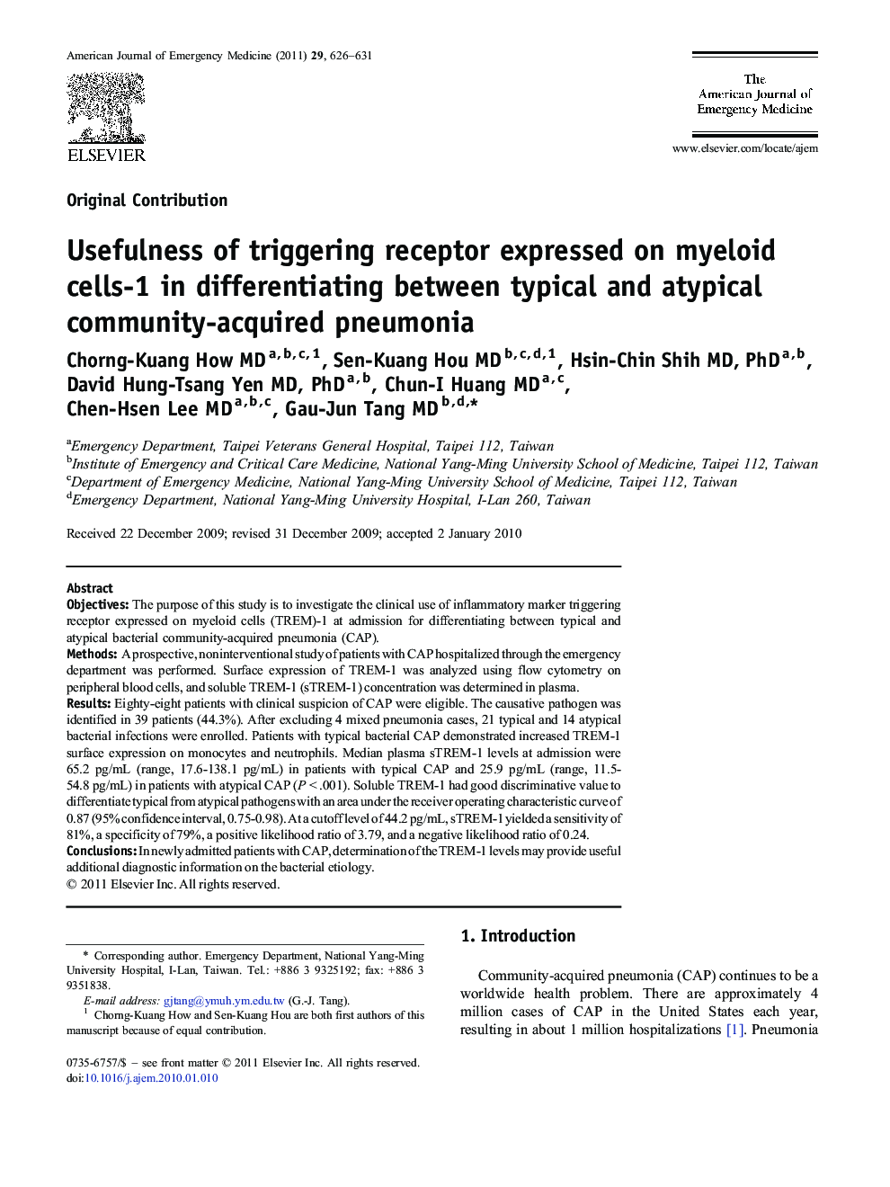 Usefulness of triggering receptor expressed on myeloid cells-1 in differentiating between typical and atypical community-acquired pneumonia