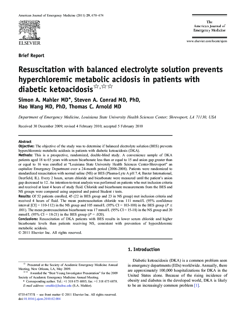 Resuscitation with balanced electrolyte solution prevents hyperchloremic metabolic acidosis in patients with diabetic ketoacidosis 