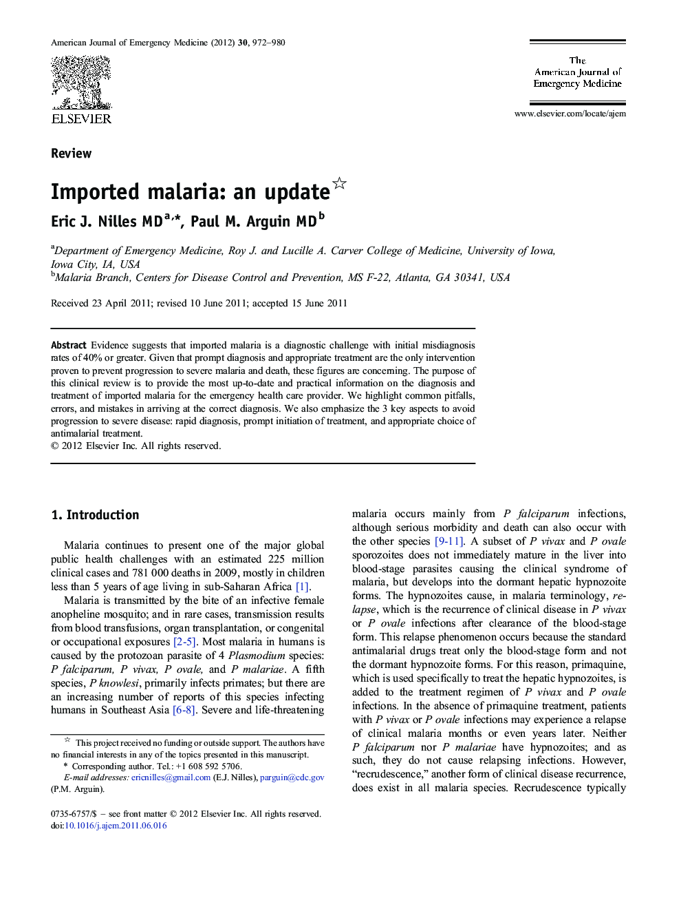 Imported malaria: an update 