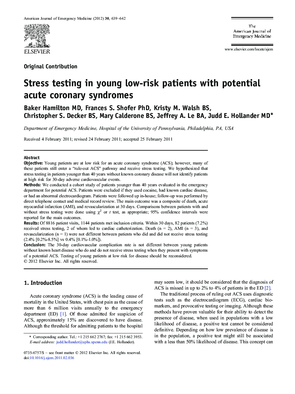 Stress testing in young low-risk patients with potential acute coronary syndromes