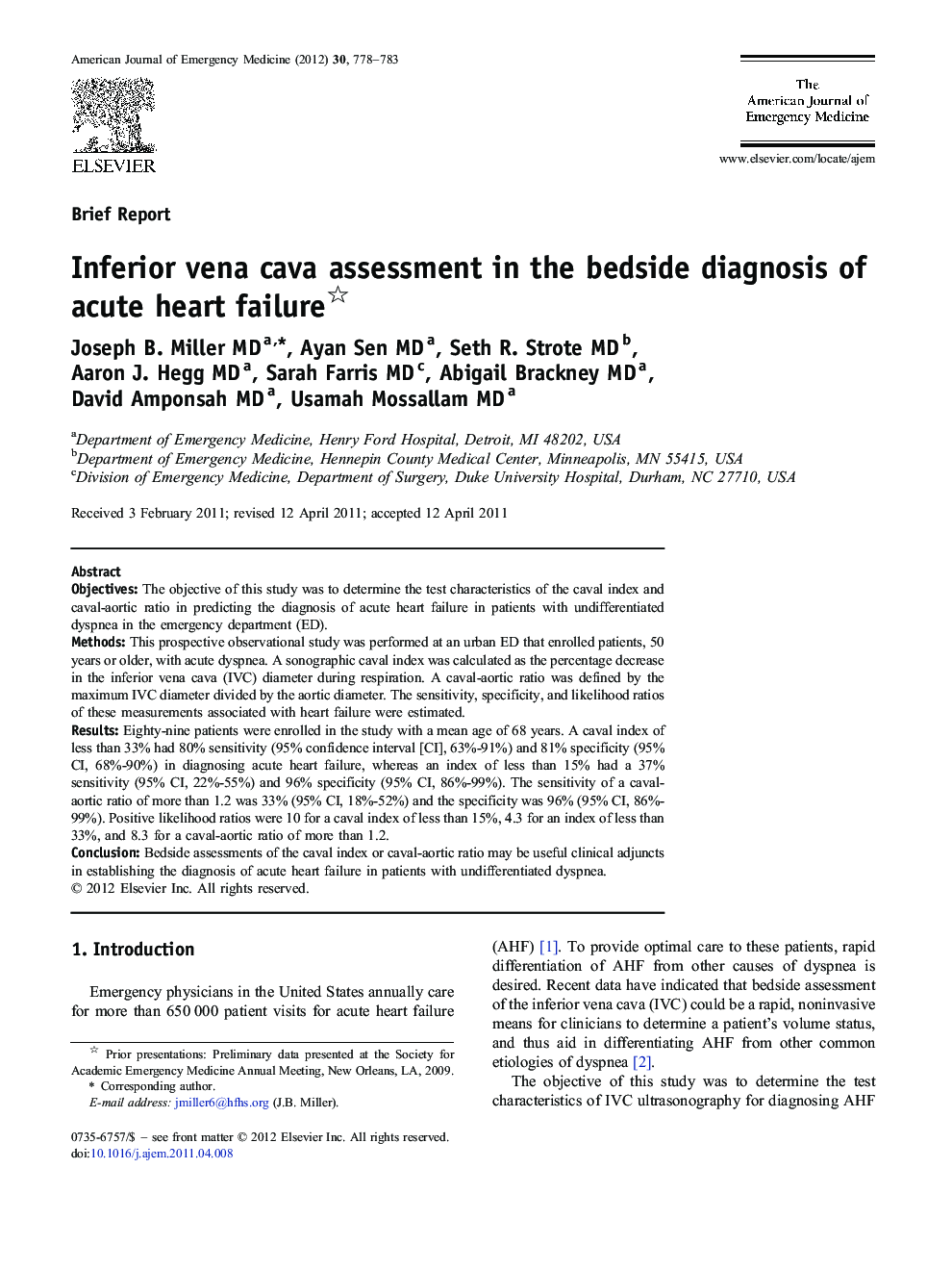 Inferior vena cava assessment in the bedside diagnosis of acute heart failure 