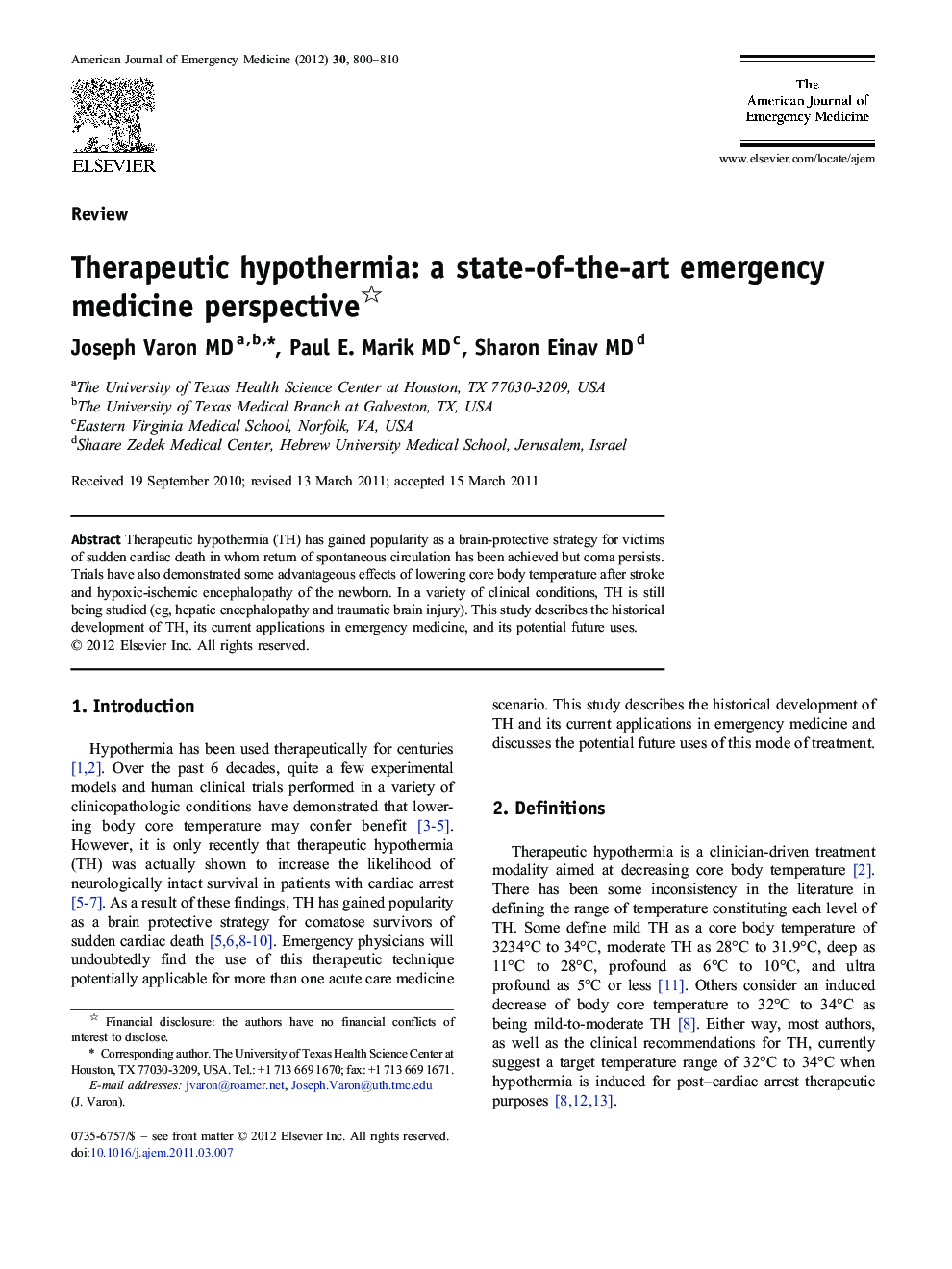 Therapeutic hypothermia: a state-of-the-art emergency medicine perspective 