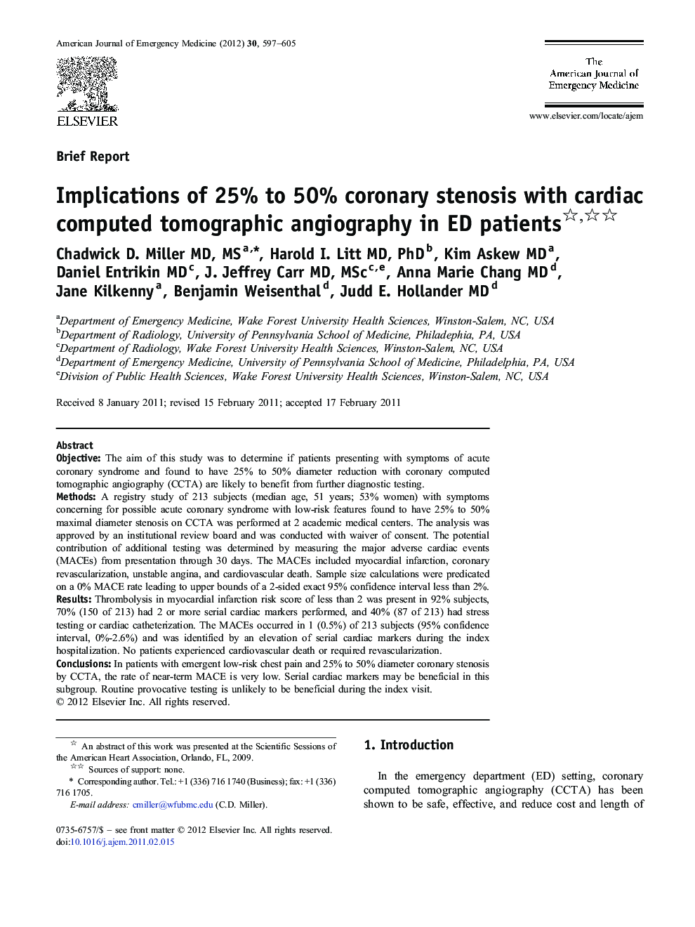 Implications of 25% to 50% coronary stenosis with cardiac computed tomographic angiography in ED patients 