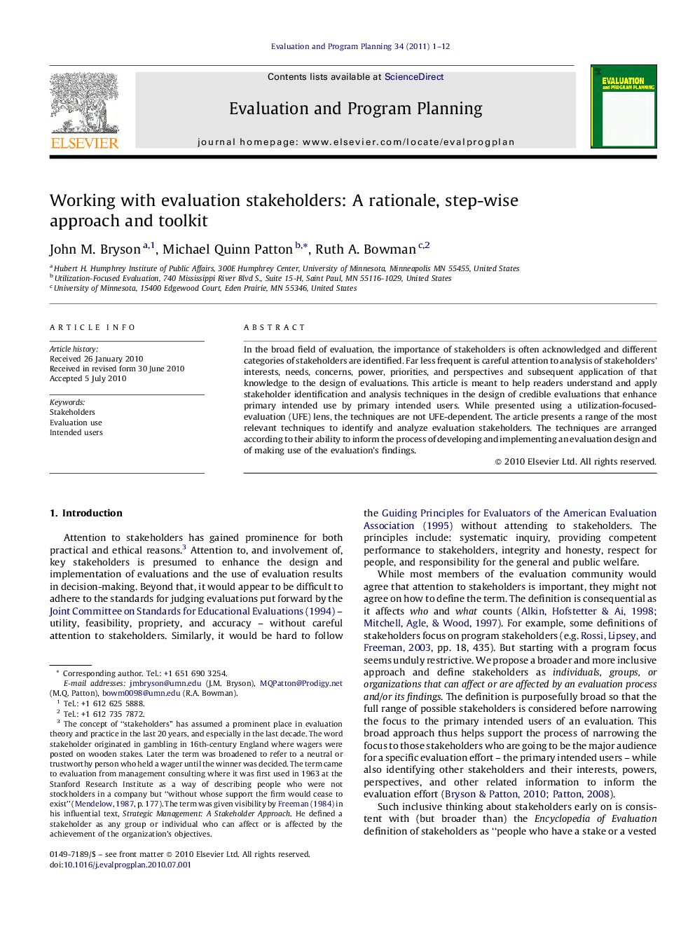 Working with evaluation stakeholders: A rationale, step-wise approach and toolkit