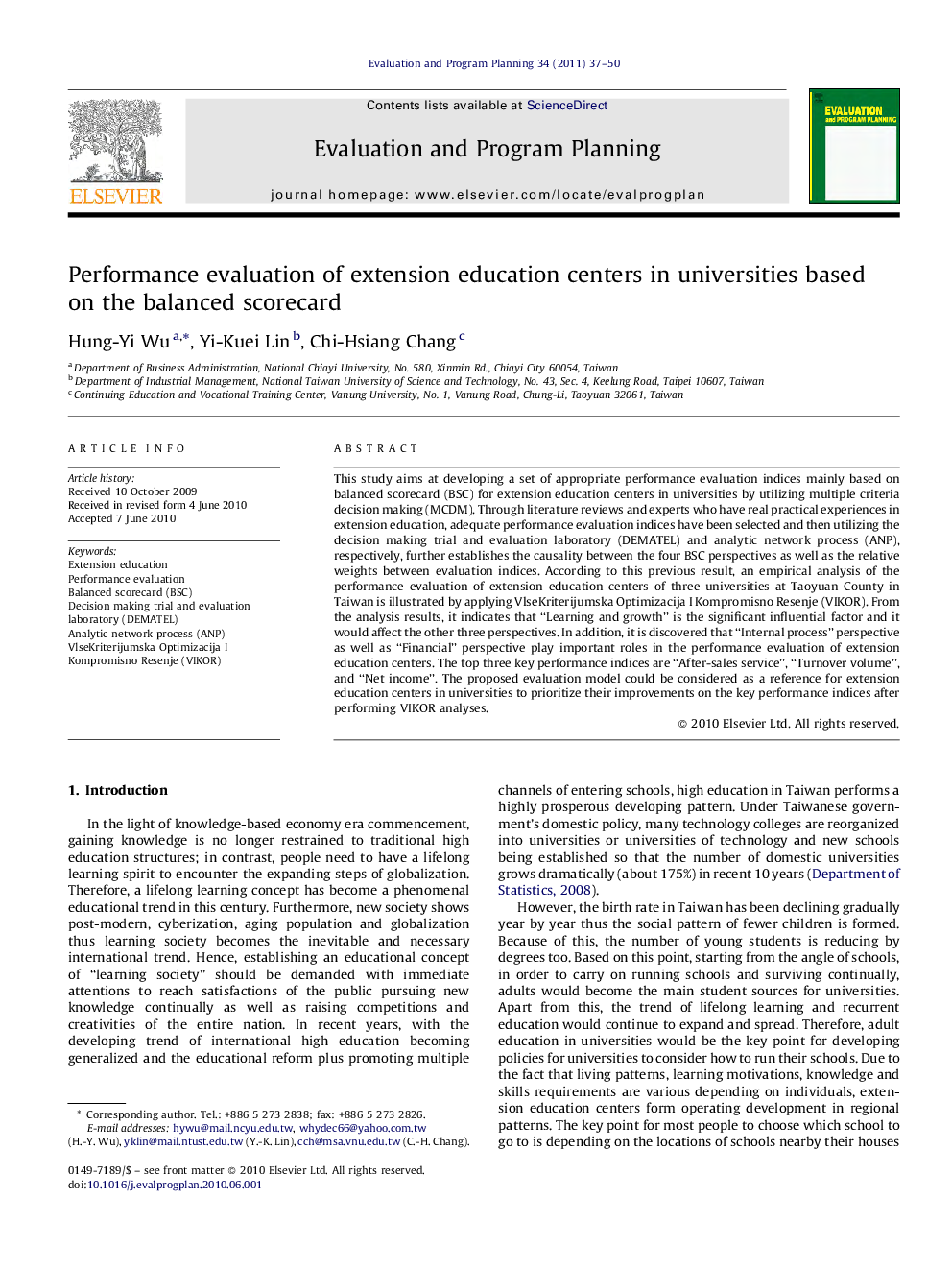 Performance evaluation of extension education centers in universities based on the balanced scorecard