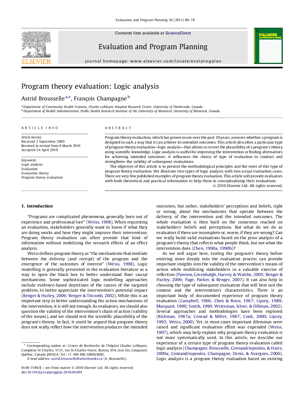 Program theory evaluation: Logic analysis