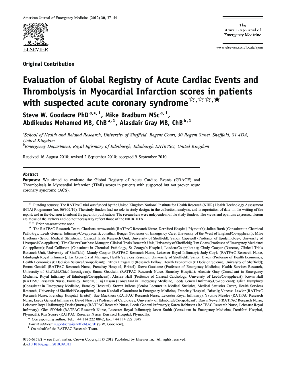 Evaluation of Global Registry of Acute Cardiac Events and Thrombolysis in Myocardial Infarction scores in patients with suspected acute coronary syndrome