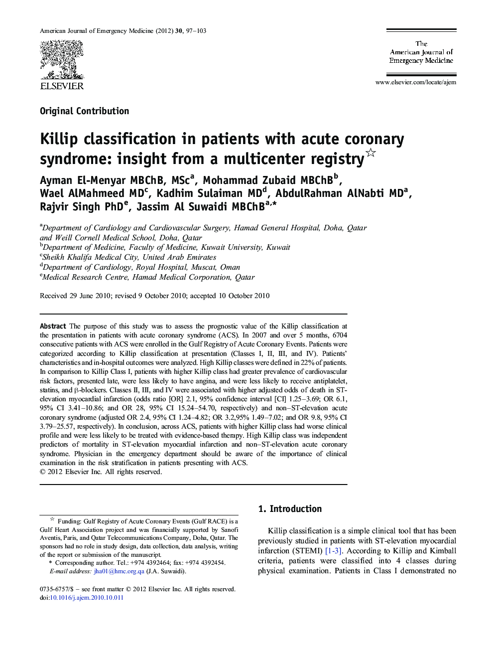 Killip classification in patients with acute coronary syndrome: insight from a multicenter registry 