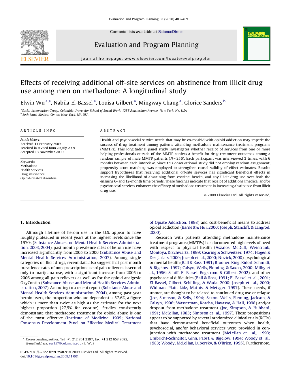 Effects of receiving additional off-site services on abstinence from illicit drug use among men on methadone: A longitudinal study