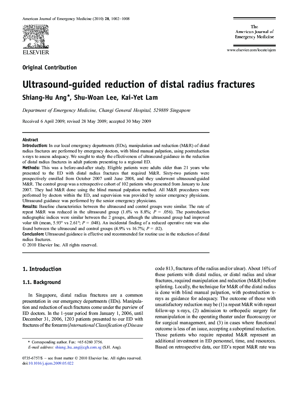 Ultrasound-guided reduction of distal radius fractures