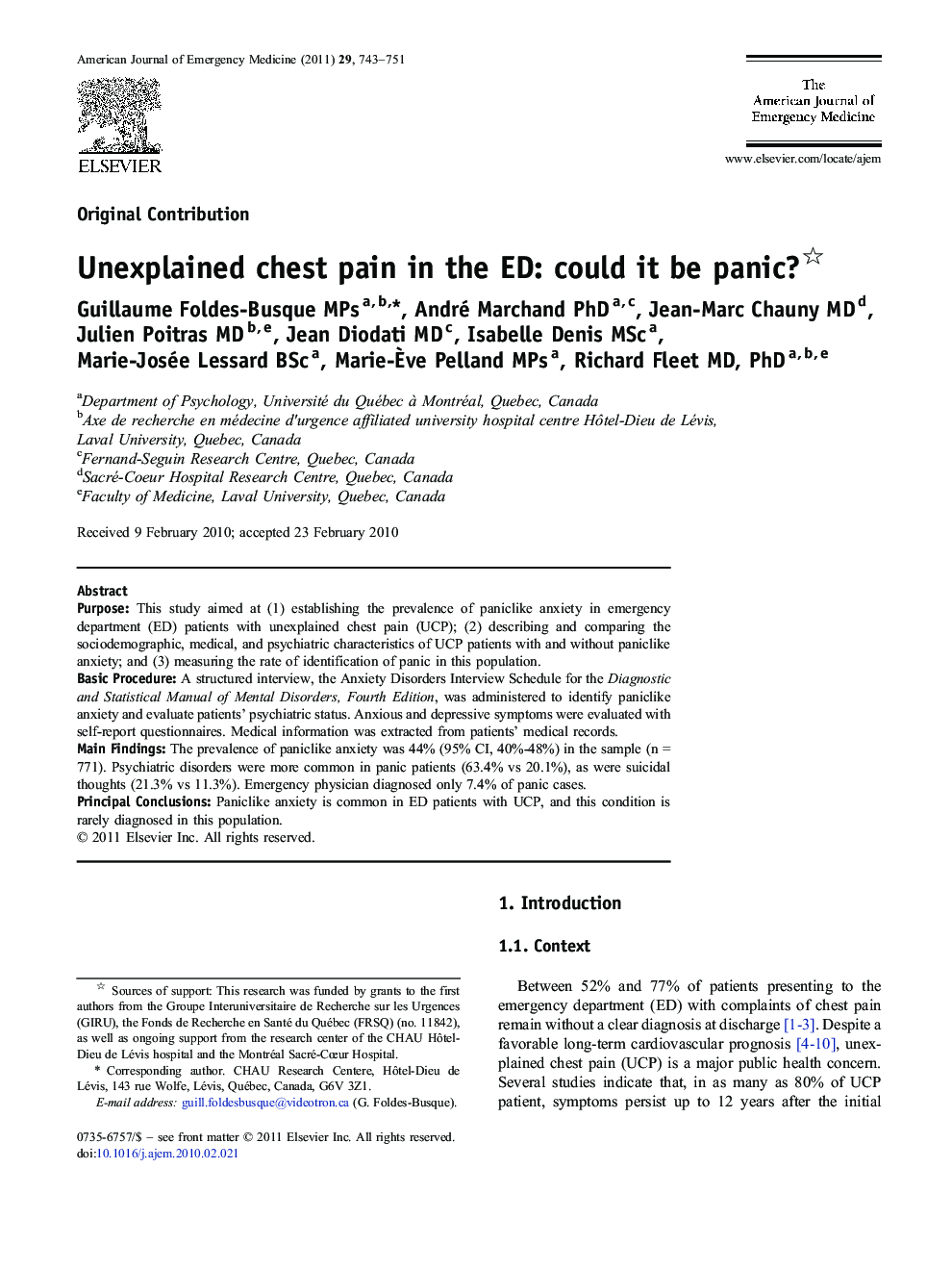 Unexplained chest pain in the ED: could it be panic? 