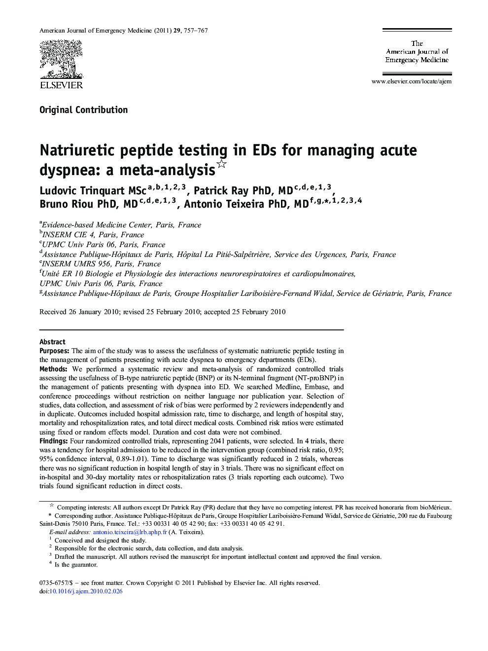 Natriuretic peptide testing in EDs for managing acute dyspnea: a meta-analysis 