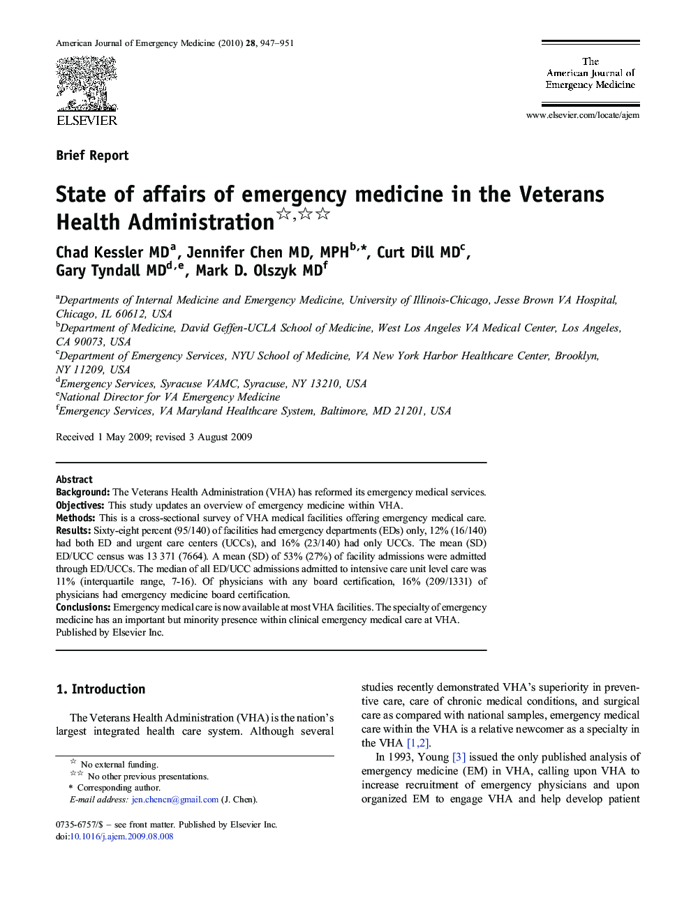 State of affairs of emergency medicine in the Veterans Health Administration 