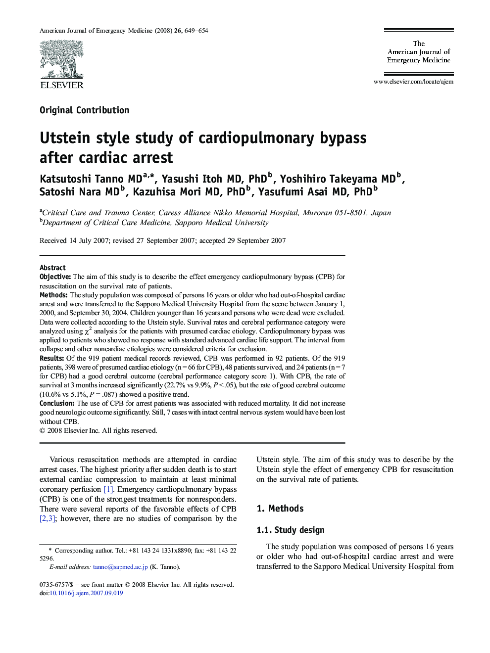 Utstein style study of cardiopulmonary bypass after cardiac arrest