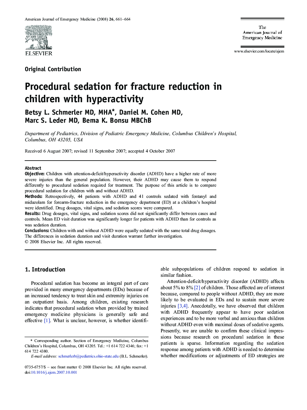 Procedural sedation for fracture reduction in children with hyperactivity