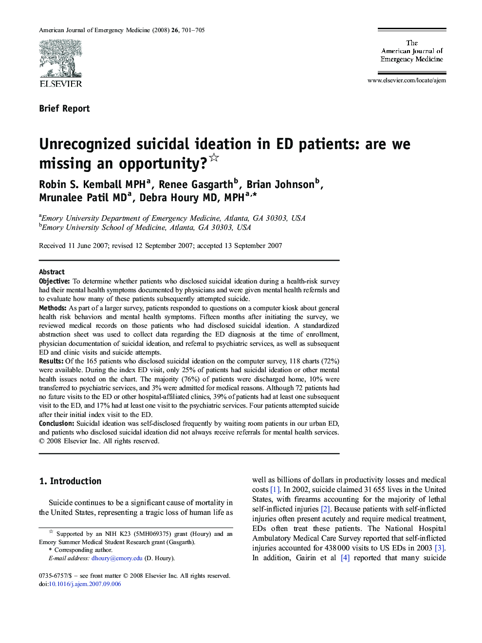 Unrecognized suicidal ideation in ED patients: are we missing an opportunity? 