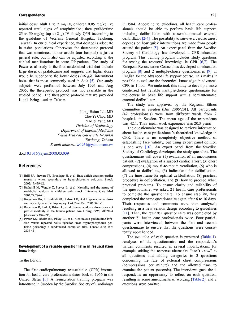 Development of a reliable questionnaire in resuscitation knowledge