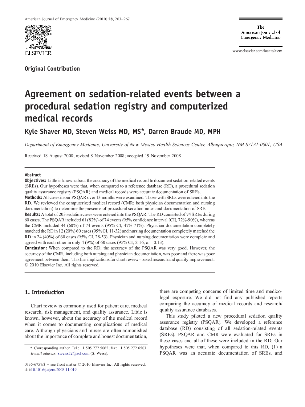 Agreement on sedation-related events between a procedural sedation registry and computerized medical records