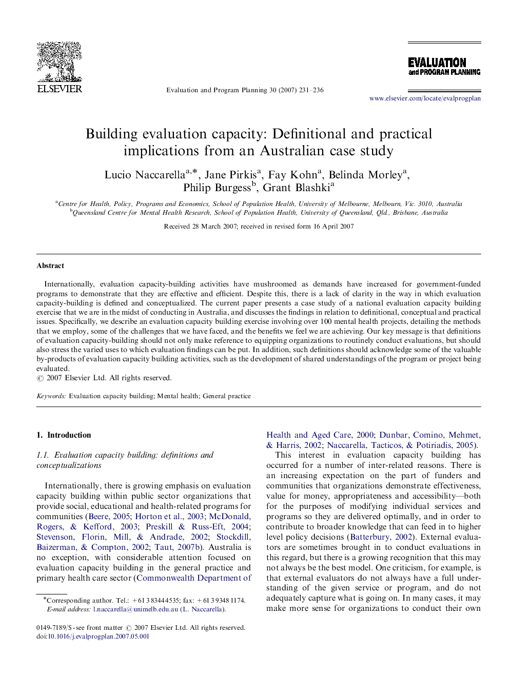 Building evaluation capacity: Definitional and practical implications from an Australian case study