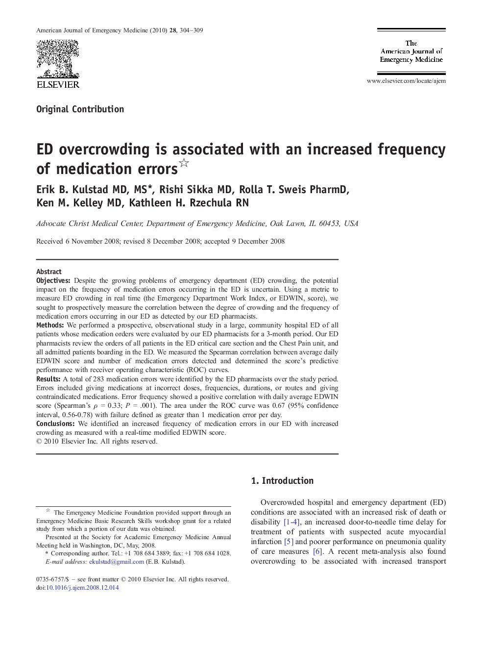 ED overcrowding is associated with an increased frequency of medication errors 