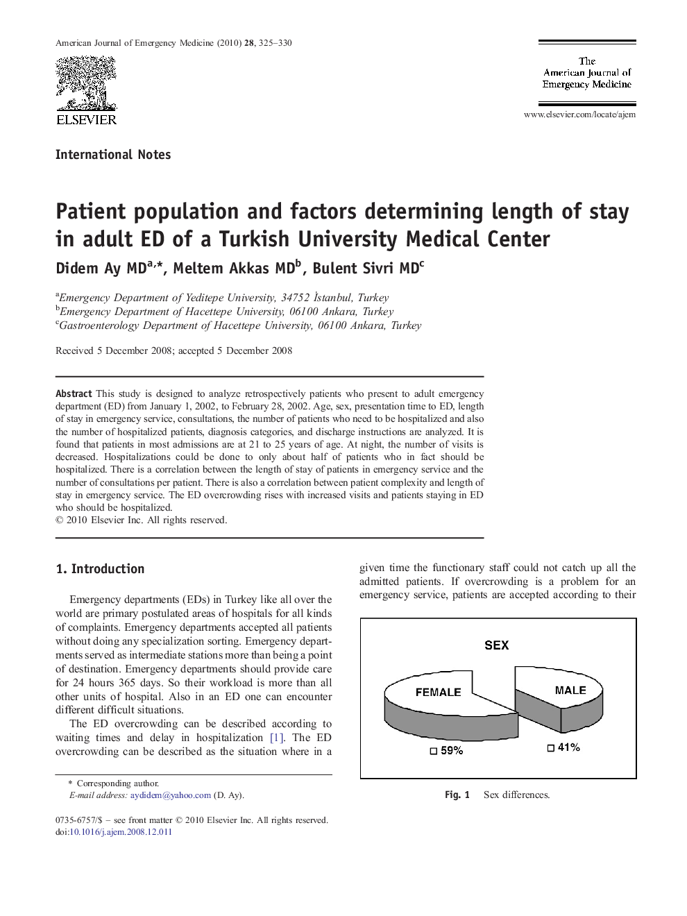 Patient population and factors determining length of stay in adult ED of a Turkish University Medical Center