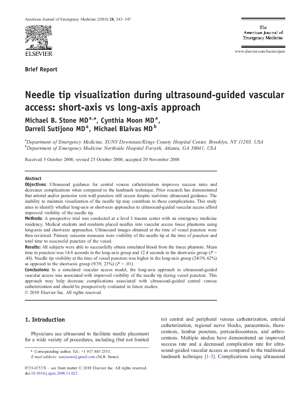 Needle tip visualization during ultrasound-guided vascular access: short-axis vs long-axis approach