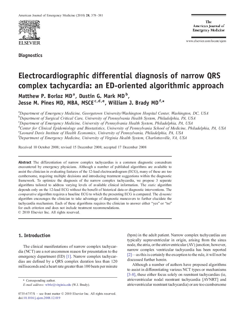 Electrocardiographic differential diagnosis of narrow QRS complex tachycardia: an ED-oriented algorithmic approach