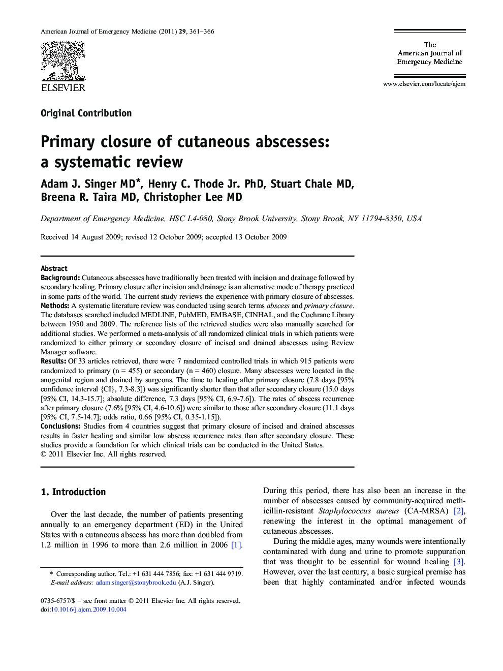 Primary closure of cutaneous abscesses: a systematic review