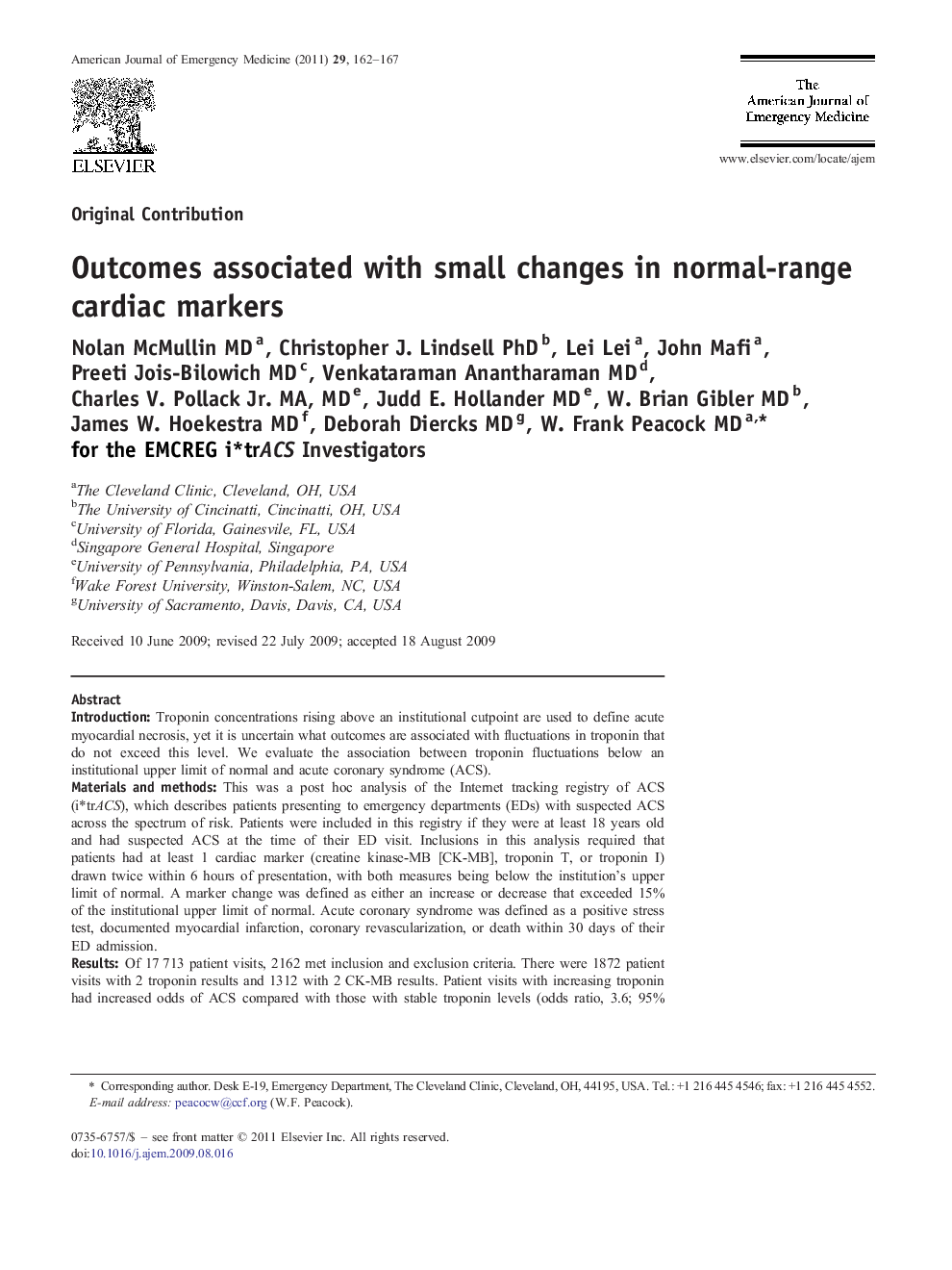 Outcomes associated with small changes in normal-range cardiac markers