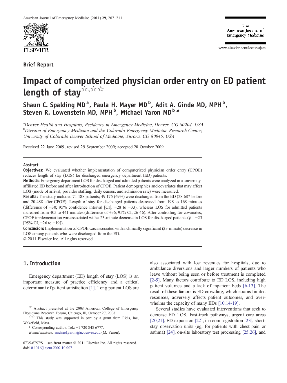 Impact of computerized physician order entry on ED patient length of stay 