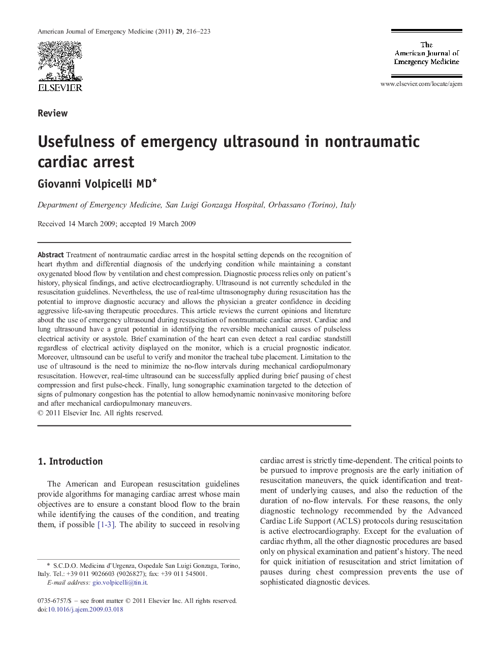 Usefulness of emergency ultrasound in nontraumatic cardiac arrest