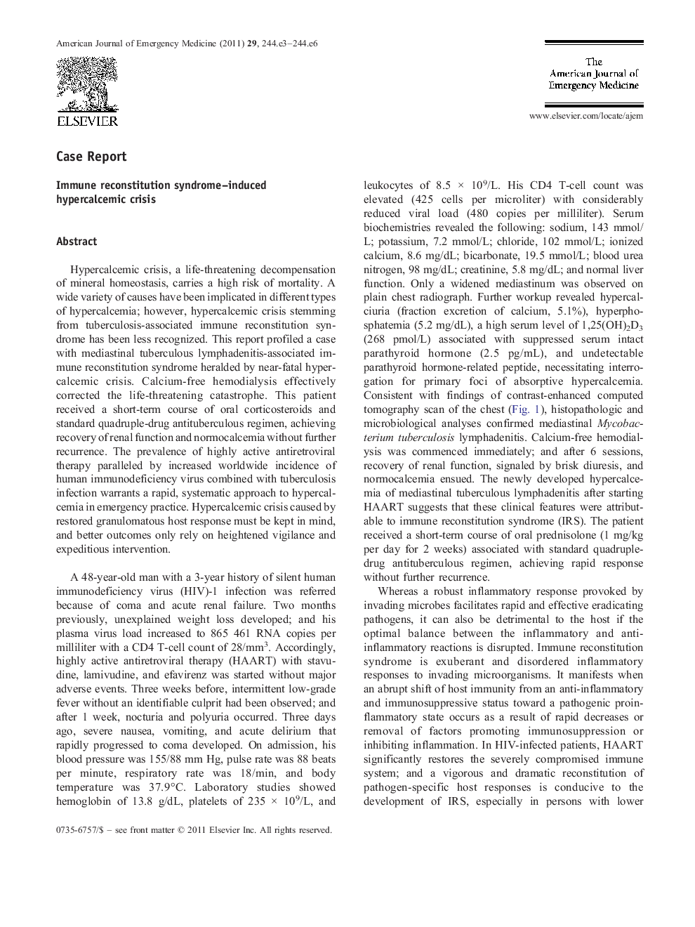 Immune reconstitution syndrome-induced hypercalcemic crisis