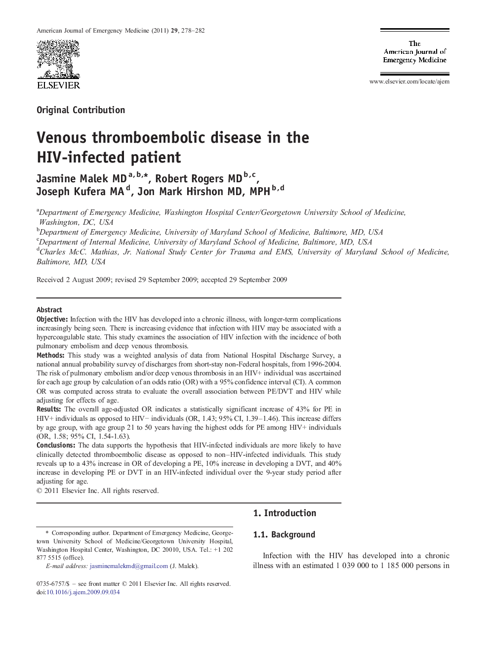 Venous thromboembolic disease in the HIV-infected patient