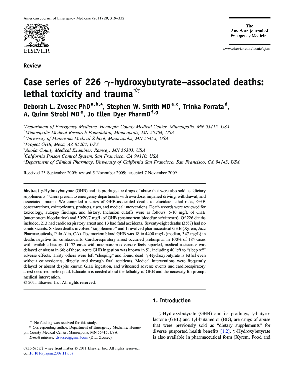 Case series of 226 γ-hydroxybutyrate–associated deaths: lethal toxicity and trauma 