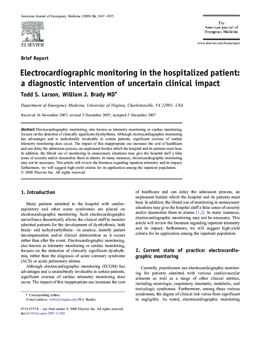 Electrocardiographic monitoring in the hospitalized patient: a diagnostic intervention of uncertain clinical impact