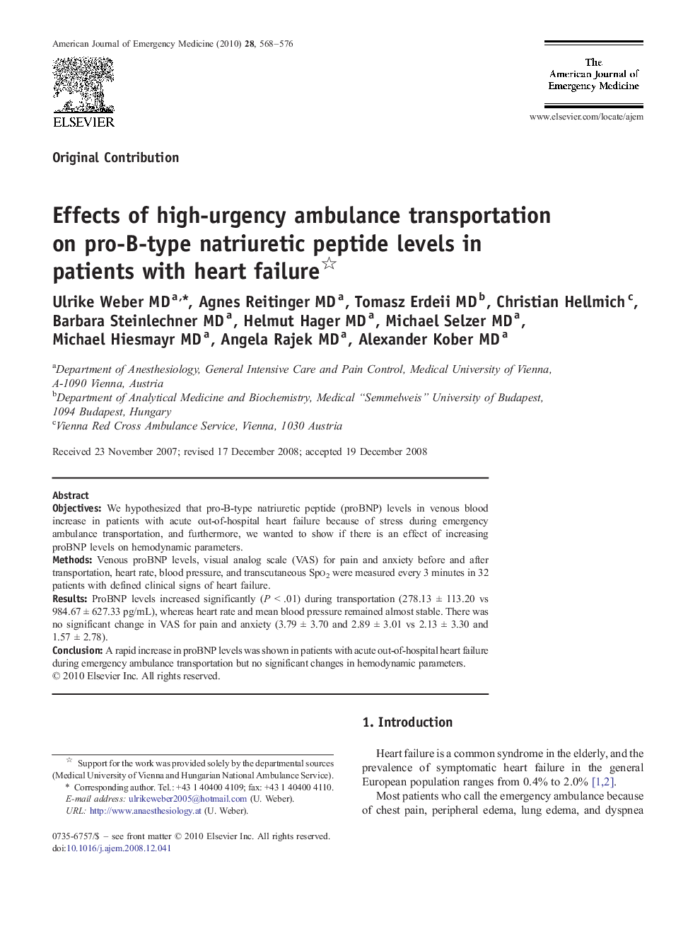Effects of high-urgency ambulance transportation on pro-B-type natriuretic peptide levels in patients with heart failure 
