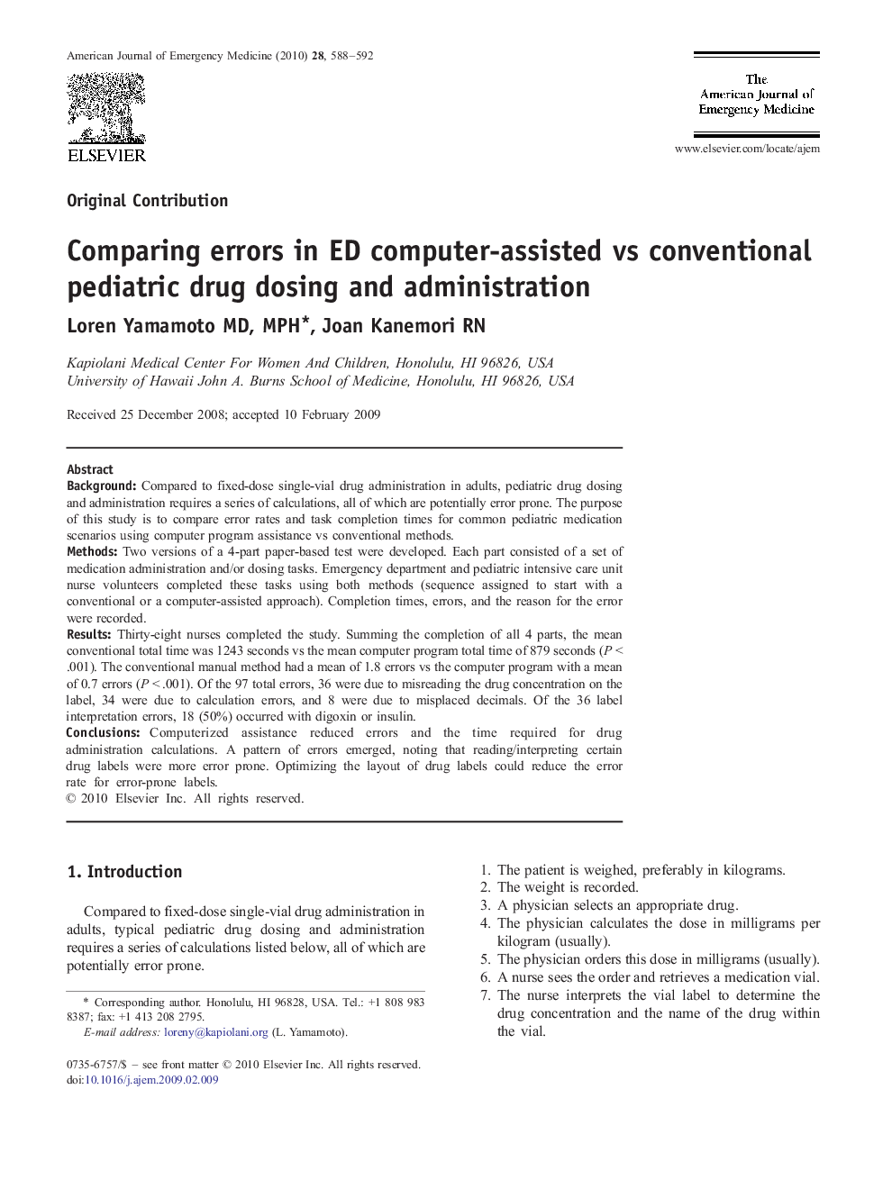 Comparing errors in ED computer-assisted vs conventional pediatric drug dosing and administration