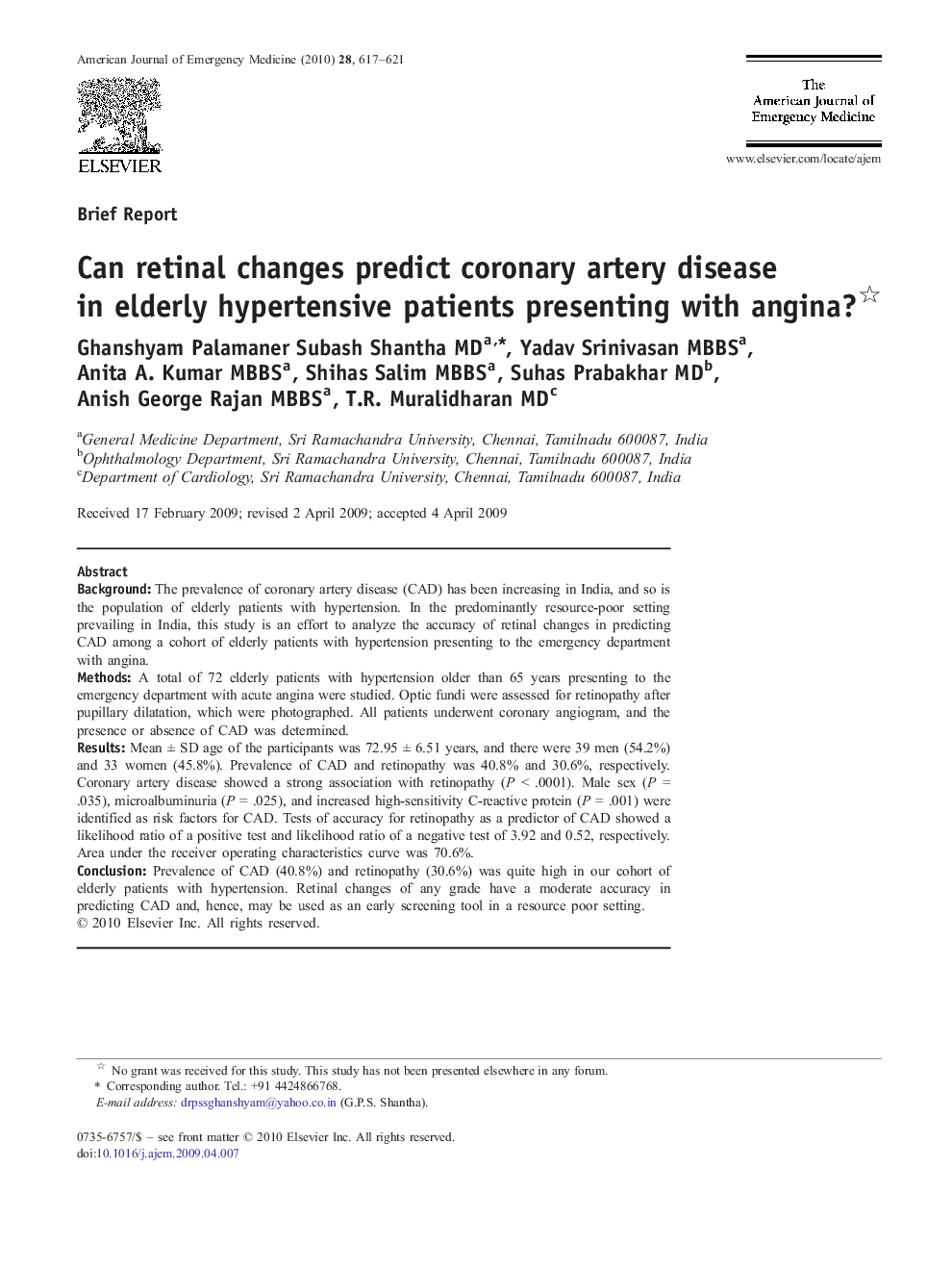 Can retinal changes predict coronary artery disease in elderly hypertensive patients presenting with angina? 