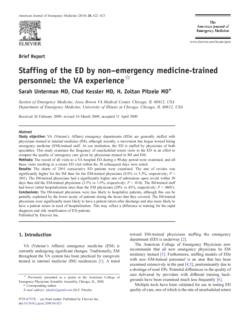 Staffing of the ED by non-emergency medicine-trained personnel: the VA experience