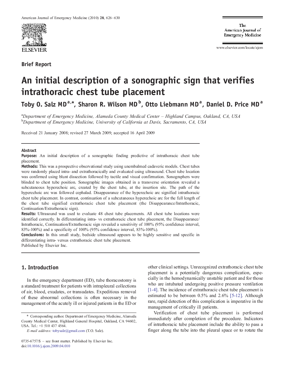 An initial description of a sonographic sign that verifies intrathoracic chest tube placement