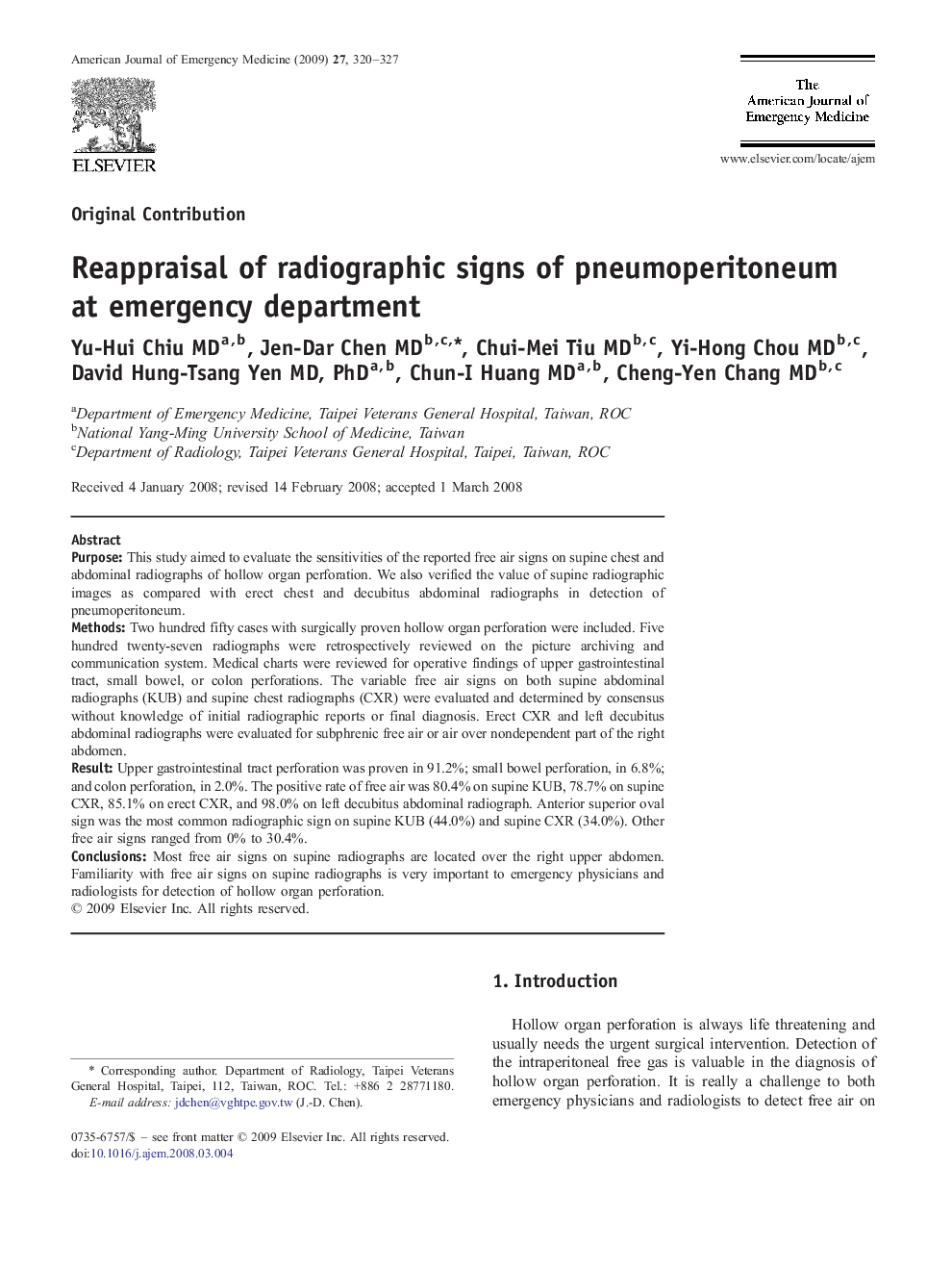 Reappraisal of radiographic signs of pneumoperitoneum at emergency department
