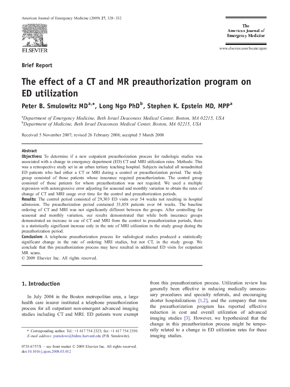 The effect of a CT and MR preauthorization program on ED utilization