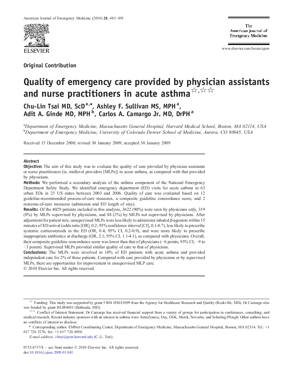 Quality of emergency care provided by physician assistants and nurse practitioners in acute asthma 